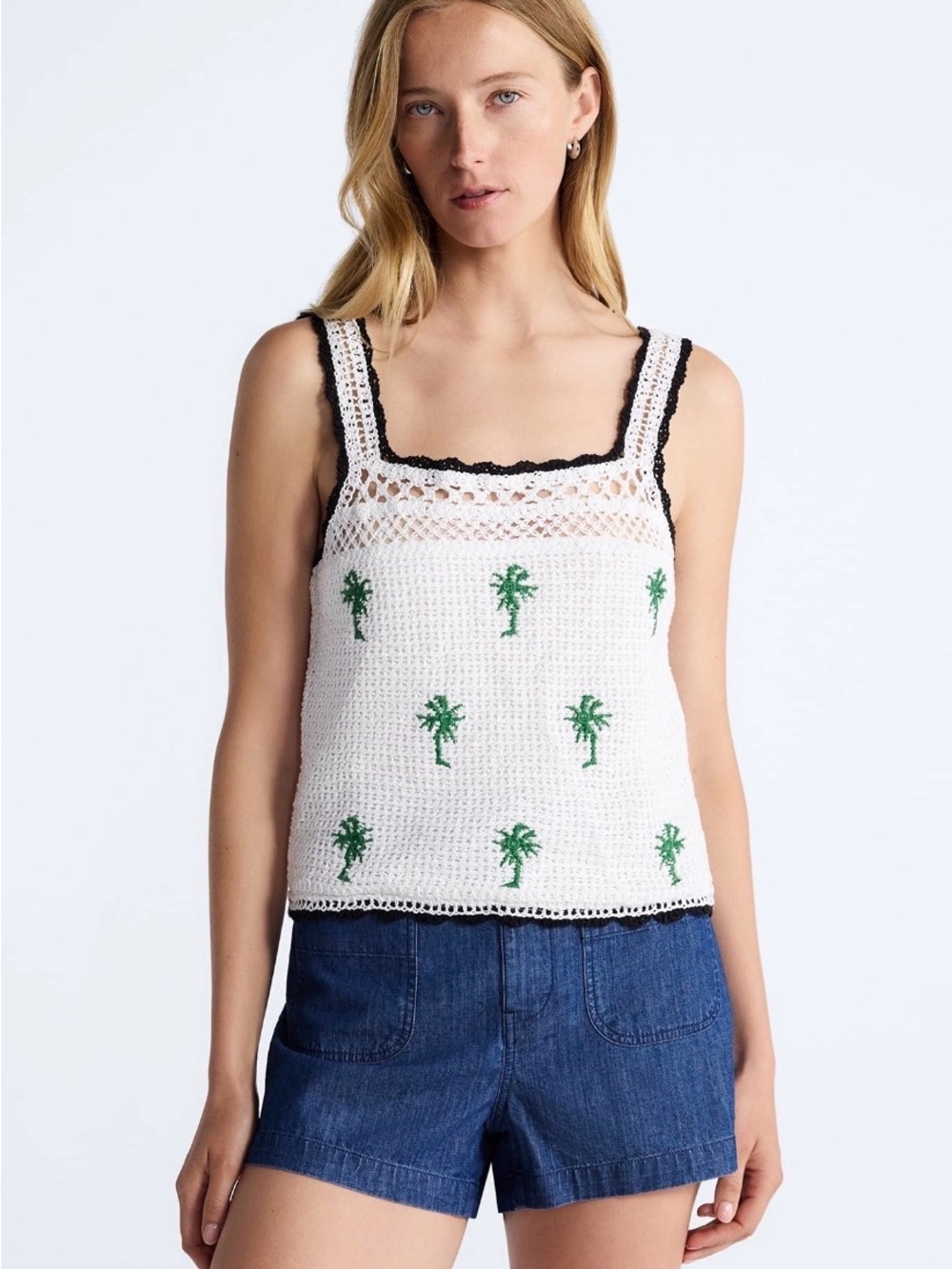 Free Assembly Women’s Embroidered Square Neck Cotton Tank Top